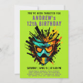 おもしろいカラフルペイントボール（ばちゃばちゃ）跳ねるグリーンパーティー 招待状 (正面)