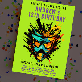 おもしろいカラフルペイントボール（ばちゃばちゃ）跳ねるグリーンパーティー 招待状