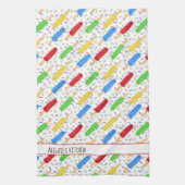 おもしろいカラフルポップと散水夏柄 キッチンタオル (縦)