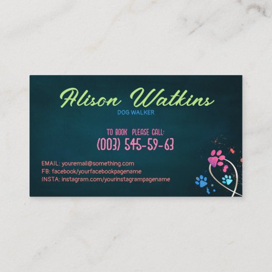 おもしろいカラフルポープリントのトレイル – ドッグウォーカー 名刺 (裏面)