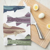 おもしろいカラフルマスの魚のパターン キッチンタオル (四つ折り)