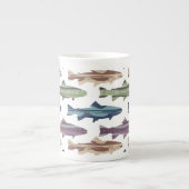 おもしろいカラフルマスの魚のパターン ボーンチャイナマグカップ (正面)
