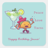 おもしろいカラフルマルガリータ&タコスハッピーバースデー スクエアシール (正面)