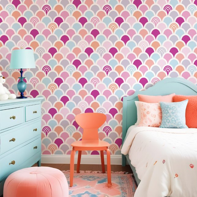 おもしろいカラフルマーメイドフィッシュスケール虹柄 壁紙 (Colorful Fun Mermaid Fish Scale Rainbow Pattern Wallpaper)