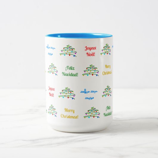 おもしろいカラフルメリークリスマス&クリスマスツリー ツートーンマグカップ (中央)