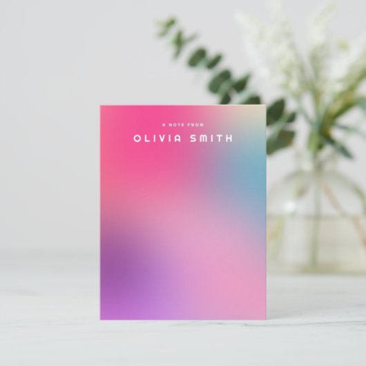 おもしろいカラフルモダンピンク10代のノートカード（名前あり） ノートカード (スタンド正面)