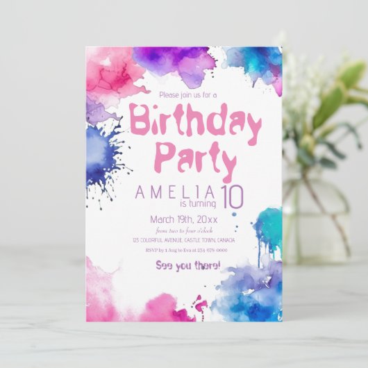 おもしろいカラフルモダン子供の誕生日パーティの招待状 招待状 (スタンド正面)