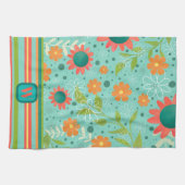 おもしろいカラフルモノグラムイニシャルストライプのフローラ キッチンタオル (横)