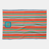 おもしろいカラフルモノグラムイニシャルストライプの キッチンタオル (横)