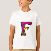 おもしろいカラフルモノグラムFトライバルとドードル Tシャツ (正面)