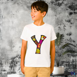 おもしろいカラフルモノグラムYトライバルとドードル Tシャツ