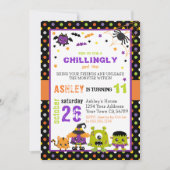 おもしろいカラフルモンスタースハロウィーン誕生日 招待状 (正面)