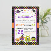 おもしろいカラフルモンスタースハロウィーン誕生日 招待状 (スタンド正面)