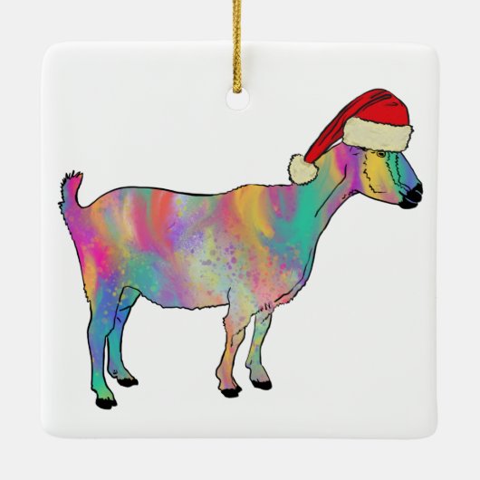 おもしろいカラフルヤギのクリスマスファームアート動物 セラミックオーナメント (裏面)