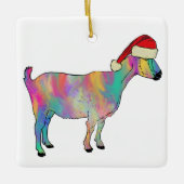 おもしろいカラフルヤギのクリスマスファームアート動物 セラミックオーナメント (正面)