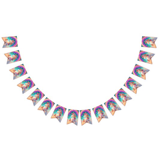 おもしろいカラフルユニコーンをテーマにしたハッピーバースデー バンティングフラッグ (全)