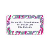 おもしろいカラフルラインティール（緑がかった色）パープルピンク抽象芸術アート ラベル (正面)