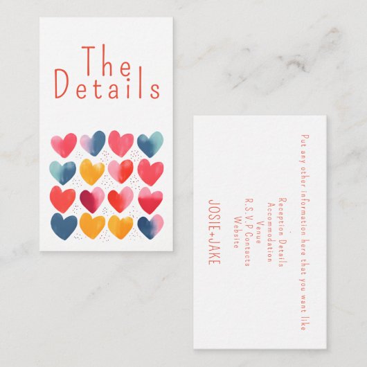 おもしろいカラフルラブ結婚ハートズ詳細 エンクロージャーカード (正面/裏面)