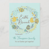 おもしろいカラフルリースイースターブランチ卵狩り 招待状 (正面)