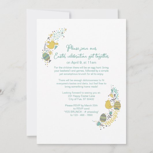 おもしろいカラフルリースイースターブランチ卵狩り 招待状 (裏面)