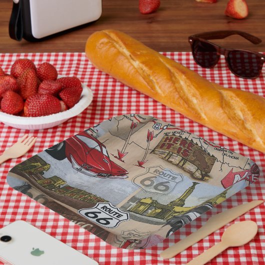 おもしろいカラフルルート66コラージパターン ペーパープレート (ピクニック)