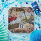 おもしろいカラフルルート66コラージパターン ペーパープレート (パーティー)