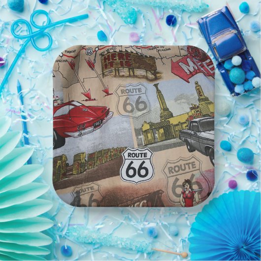 おもしろいカラフルルート66コラージパターン ペーパープレート (パーティー)