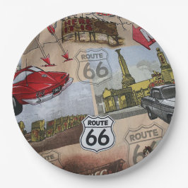 おもしろいカラフルルート66コラージパターン ペーパープレート