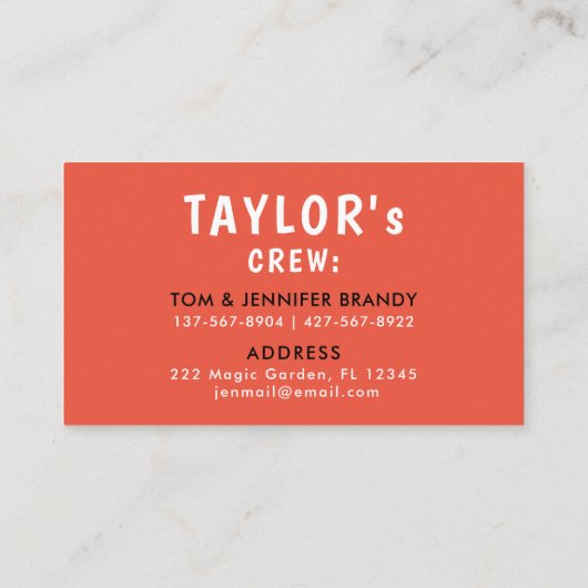 おもしろいカラフルレッドPlaydate Kidスクリプモダント 名刺 (裏面)