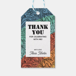 おもしろいカラフルレトログルーヴィレインボーフローラサンキュー ギフトタグ