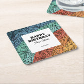 おもしろいカラフルレトログルーヴィレインボーフローラ誕生日 スクエアペーパーコースター (アングル)