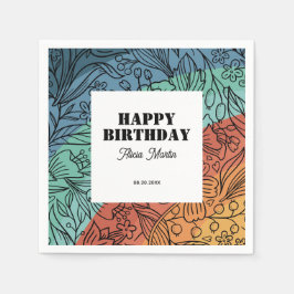 おもしろいカラフルレトログルーヴィレインボーフローラ誕生日 スタンダードカクテルナプキン