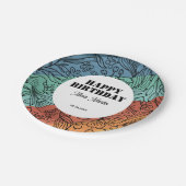 おもしろいカラフルレトログルーヴィレインボーフローラ誕生日 ペーパープレート (アングル)