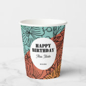 おもしろいカラフルレトログルーヴィレインボーフローラ誕生日 紙コップ (裏面)