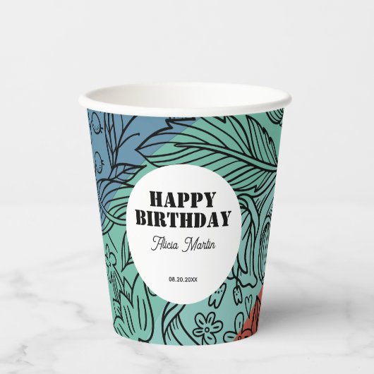 おもしろいカラフルレトログルーヴィレインボーフローラ誕生日 紙コップ (正面)