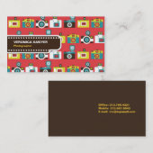 おもしろいカラフルレトロロモカメラパターン 名刺 (正面/裏面)