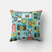 おもしろいカラフルレトロロモカメラパターン（青） クッション (裏面)