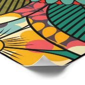 おもしろいカラフルレトロ夏熱フローラ ポスター (角)