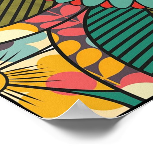 おもしろいカラフルレトロ夏熱フローラ ポスター (角)