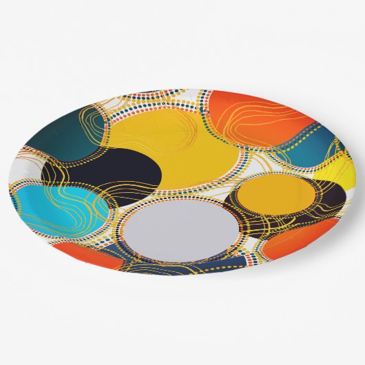 おもしろいカラフルレトロ抽象芸術金ゴールドフリーフォームパーティー ペーパープレート (アングル)