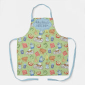 おもしろいカラフルレトロ水彩キッチンシェフ名 エプロン (正面)