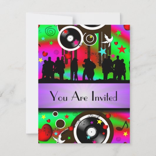 おもしろいカラフルレトロ音楽パーティー 招待状 (正面)