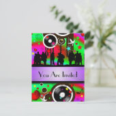 おもしろいカラフルレトロ音楽パーティー 招待状 (スタンド正面)