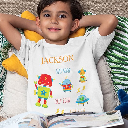 おもしろいカラフルロボットのビープ音の小さな子供の男の子 Tシャツ