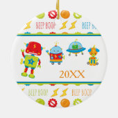 おもしろいカラフルロボットのビープ音パターンキッズクリスマス セラミックオーナメント (裏面)