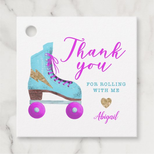 おもしろいカラフルローラスケートで滑る誕生日パーティー フェイバータグ (正面)