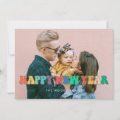 おもしろいカラフルヴィンテージスクリプトHappy New Year photo シーズンカード (正面)