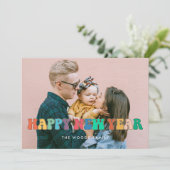おもしろいカラフルヴィンテージスクリプトHappy New Year photo シーズンカード (スタンド正面)