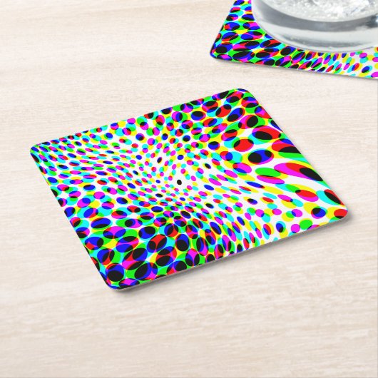 おもしろいカラフル円 スクエアペーパーコースター (アングル)