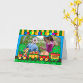 おもしろいカラフル写真の誕生日カード（玩具列車） カード (黄色い花)